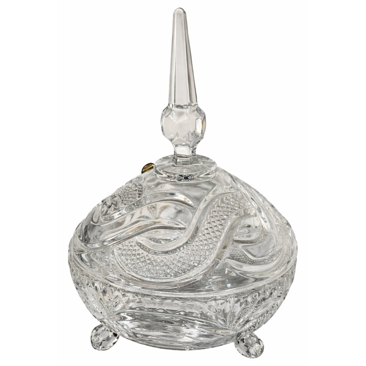 Bomboniera decorativa din cristal taiat, cu capac