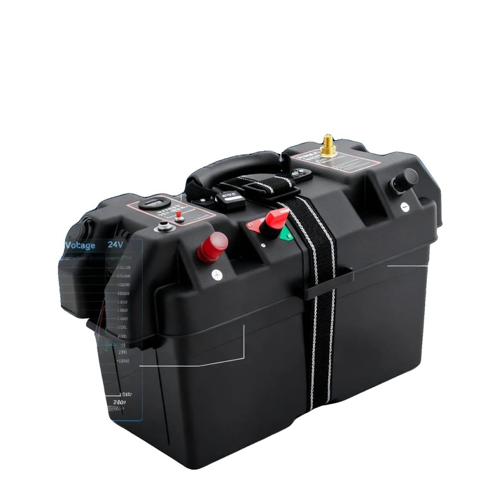 Akkumulátor tárolódoboz, 44cm x 24.5cm x 27cm, PP anyag, szabadon álló