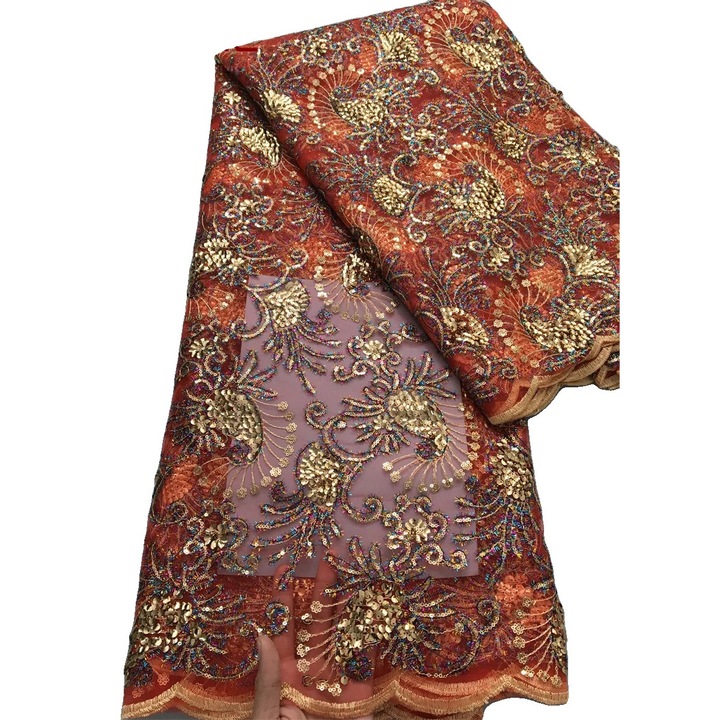 Tesatura din dantela tip plasa, design african unic, 120x130cm, 5 yardi