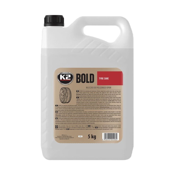 Gumiabroncs ápolószer, K2 Bold, 5 liter, nedves hatás, UV védelem, átlátszó