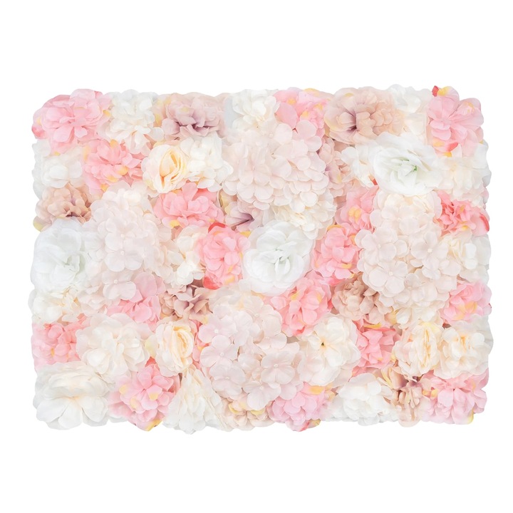 Dekoratív panel művirágokkal, élethű design, rózsaszín, könnyen összeszerelhető