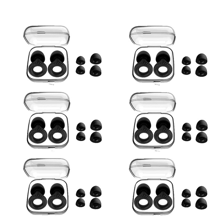 Casti din silicon, set de 6, izolare fonica, confortabile, negre