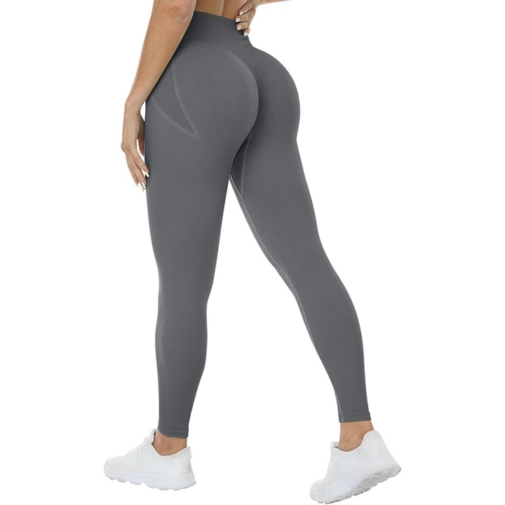 Colanți sport dama TAYOEA cu talie înaltă, gri, mărimea L, efect push-up, material elastic