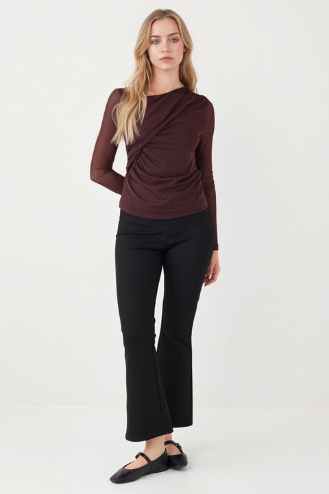 JIMMY KEY, Bluza drapata cu maneci semitransparente, Maro inchis