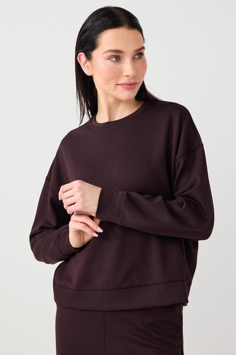 JIMMY KEY, Bluza de trening din amestec de modal cu decolteu la baza gatului si maneci cazute, Maro inchis