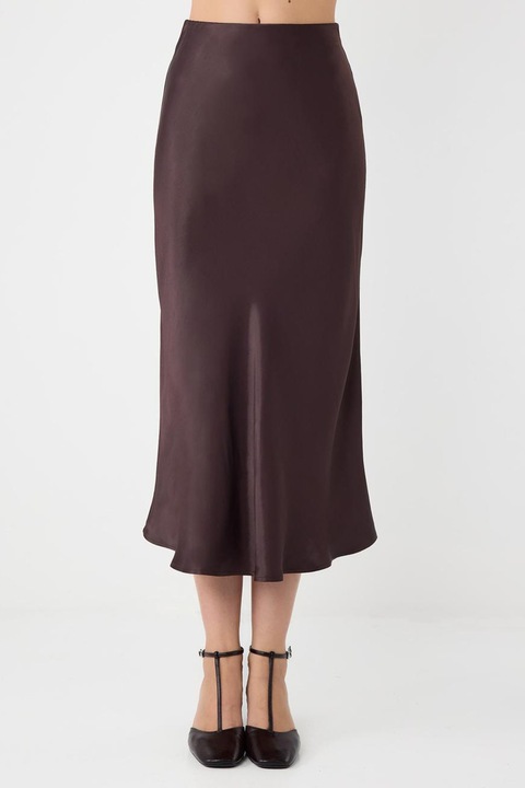 JIMMY KEY, Fusta midi din satin, Maro inchis
