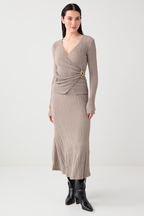 JIMMY KEY, Bluza slim fit cu croiala petrecuta si texturata, Maro taupe