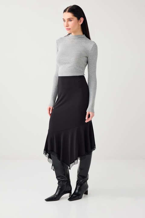 JIMMY KEY, Fusta asimetrica cu terminatie din dantela, Negru