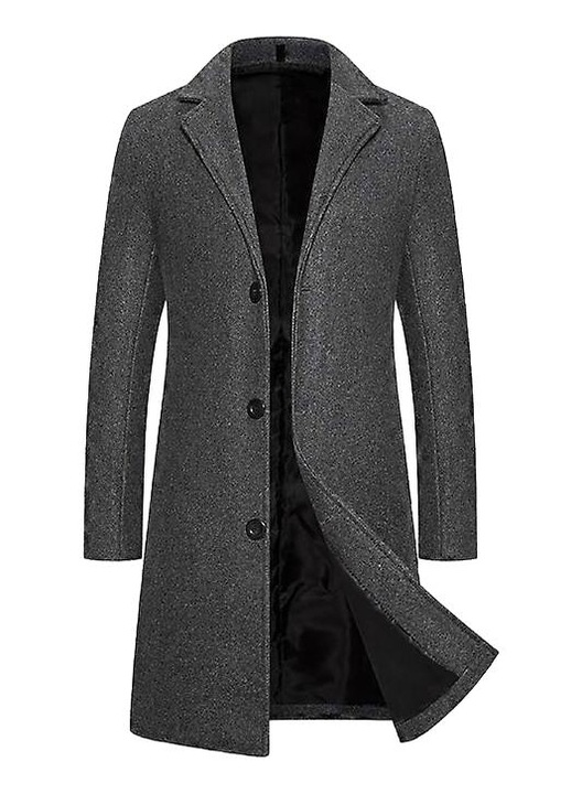 Palton barbati, lung, lana/poliester, gri inchis