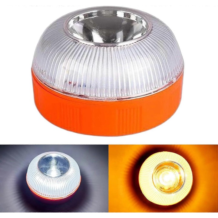 Lampa de urgenta V16 LED, galben, cu baza magnetica, reincarcabila USB, pentru masina, motocicleta, camping, set 1PCS