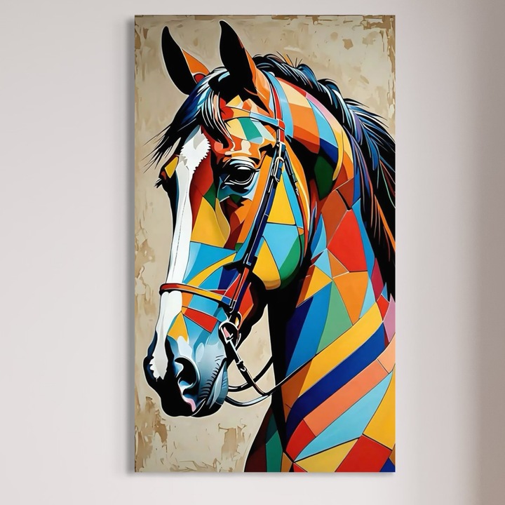 Tablou Canvas Premium, LuxCanva® C1301, Calul din lumina, 40 X 70 CM, Panza Bumbac 100% 400g/m2, Sasiu, Lemn, Geometrie, Culori, Abstract, Armasar, Herghelie, Curcubeu, Calaret, Noblete, Forta, Gratie, Natura, Eleganta, Birou, Living, Dormitor
