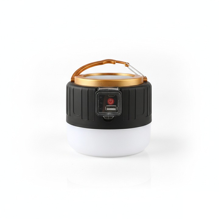 LED соларна лампа, за къмпинг и туризъм, Comando Home, цифров дисплей, 3 нива на интензитет, с батерия, функция PowerBank, USB порт, двоен режим на зареждане, IP65, автономност 8 часа, наситено черно