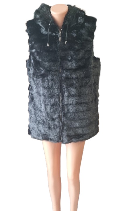 Дамска жилетка с пух, Черен