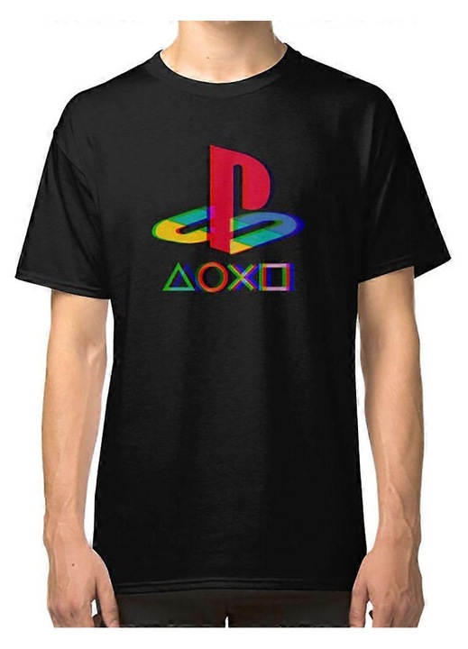 Férfi póló, fekete, 100% pamut, klasszikus szabás, minőségi nyomtatás, X Buttons