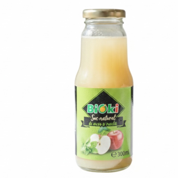 Suc natural de mere și mentă, Bioki, 300ml, fără zahăr adăugat, sticlă