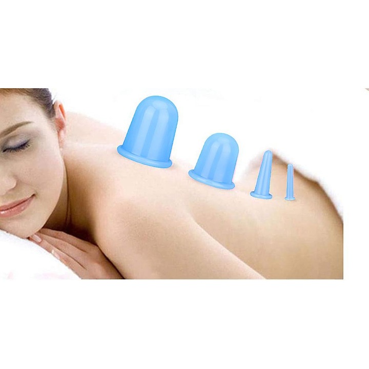 Set cupe de masaj cu vacuum pentru celulita, albastru, dimensiuni variate