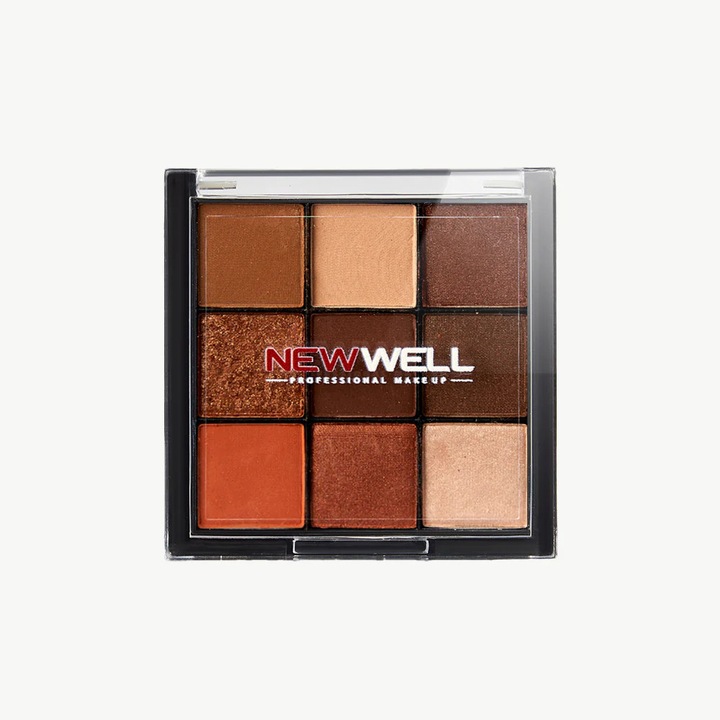 New Well 9 Color Eyeshadow Palette No.01 – Paleta de Farduri cu 9 Culori Auriu, Maro, Pigmentare Intensa