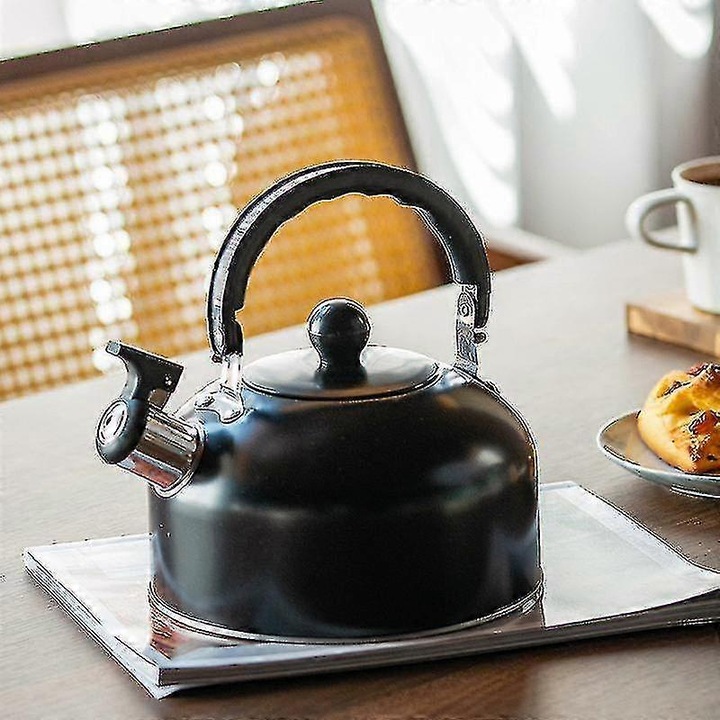 Ceainic cu fluier din otel inoxidabil, 2.5L, 22.5x19.5cm, anti-arsuri, compatibil cu plite de gaz si inductie