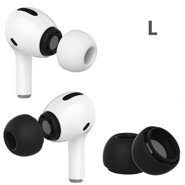 Set 3 perechi dopuri din silicon pentru Airpods Pro, negru, S/M/L