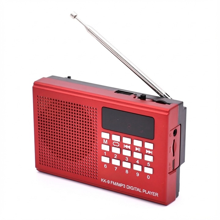 Преносимо радио Elworld с 3,7 V 2000 mAh презареждаема батерия, MP3 плейър, поддръжка на TF карта и USB, FM радио, Bluetooth, цифров дисплей, модел JOC-KK9, червено