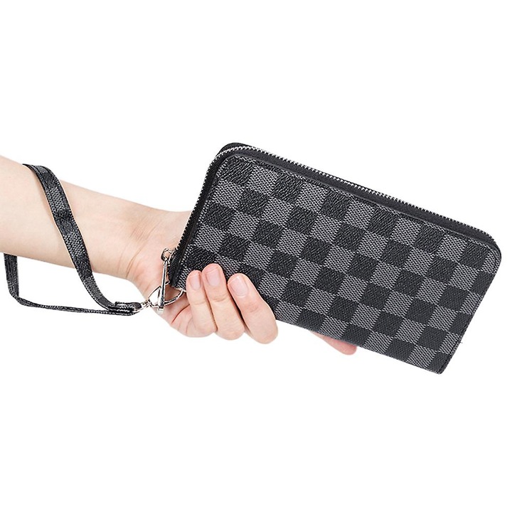 Portofel dama lung, negru, 21x2x12cm, din piele PU, pentru carduri si bani