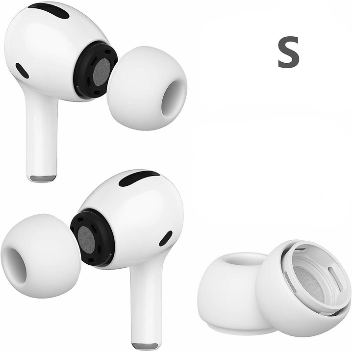 Set 3 perechi dopuri din silicon pentru Airpods Pro, alb, S/M/L