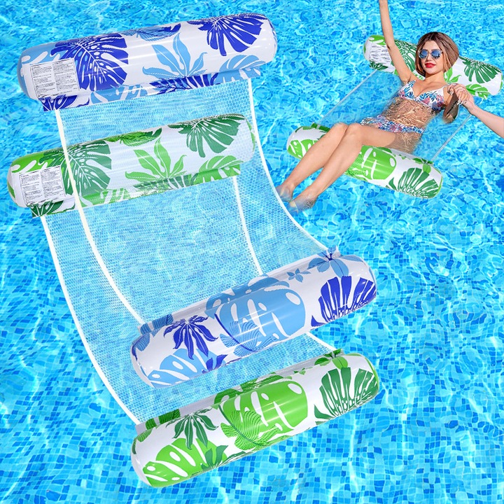 Set 2 Fotoliu gonflabil piscina, YSBER®, 1 persoana pentru piscina, 110x80 CM, fotoliu sezlong, Vine cu o pompa manuala, PVC, Albastru/Verde