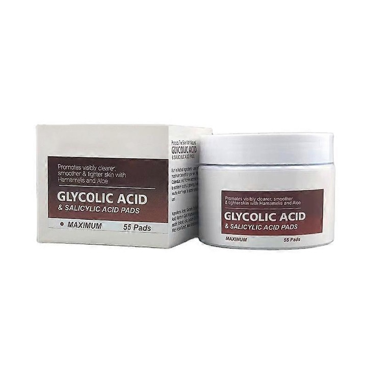 Dischete demachiante cu acid glicolic, 55 bucati, pentru piele sensibila, efect de netezire, 110g