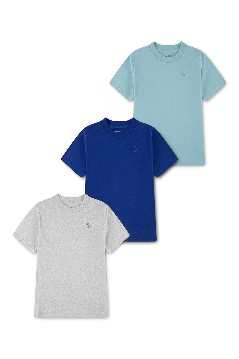 Abercrombie & Fitch, Set de tricouri din amestec de bumbac - 3 piese, Albastru inchis, Turcoaz, Gri melange, 160-165 CM