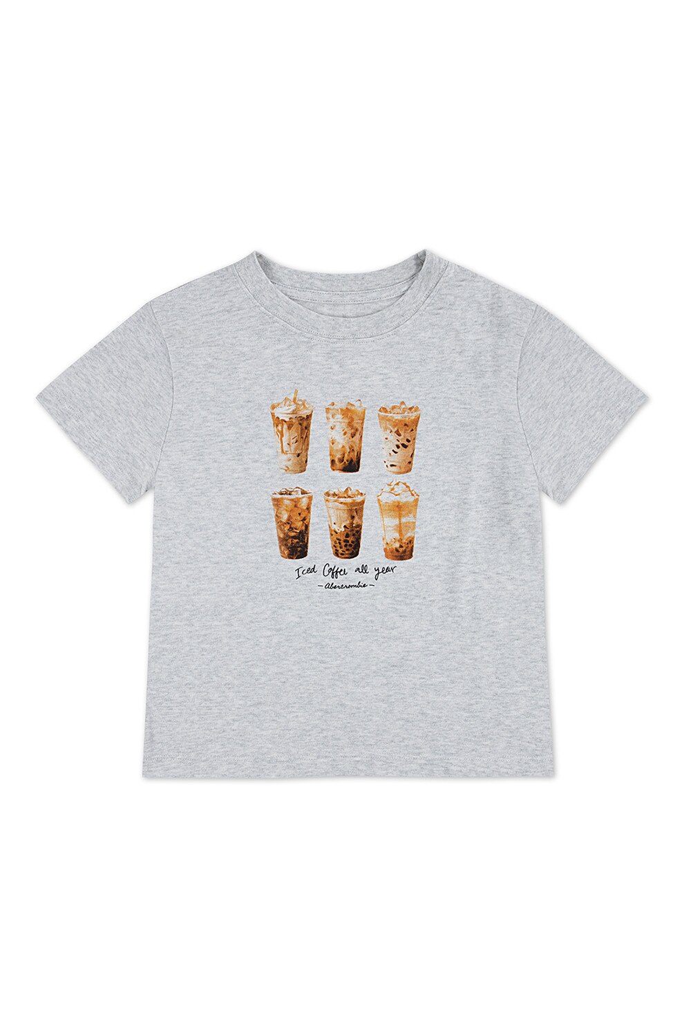 Abercrombie & Fitch, Tricou din amestec de bumbac cu imprimeu cafea, Maro scortisoara, Gri melange, 157-163 CM