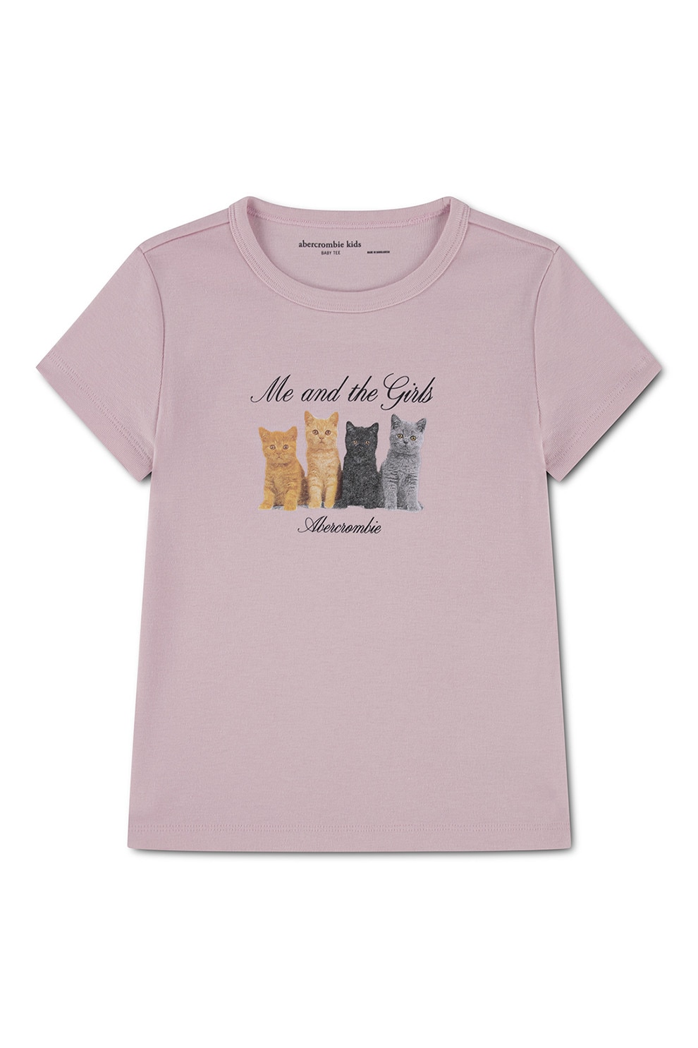 Abercrombie & Fitch, Tricou cu imprimeu pisica, Gri, Maro camel, Roz stins, 157-163 CM