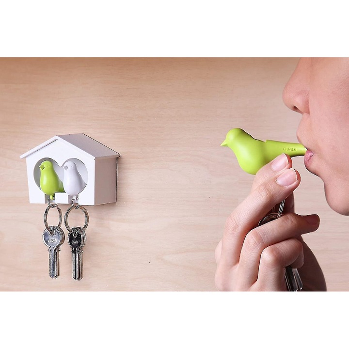 Cutie pentru chei, suport pentru chei cu doua vrabii, verde, 75x68x40mm