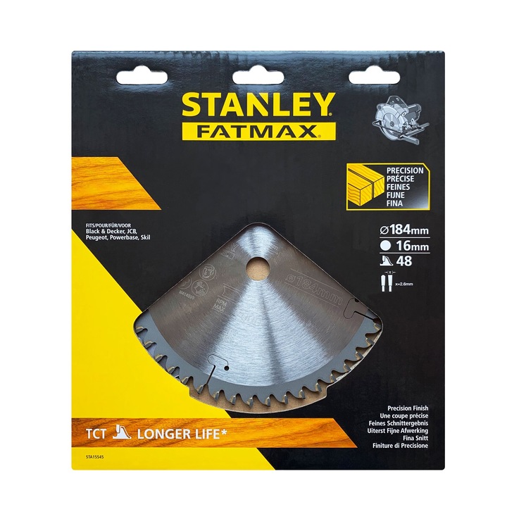 Disc Tct/Hm Fatmax Pentru Taiere Cu Fierastrau Circular In Lemn Moale/Dur, Lemn Reciclat Cu Cuie Si Mortar, Geometrie Dinti-Atb, De 184X16X48T