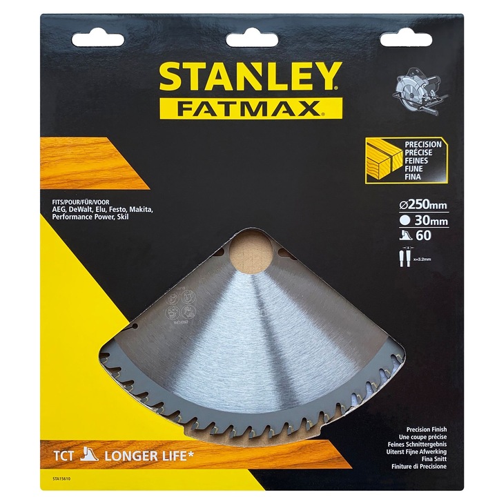 Disc Tct/Hm Fatmax Pentru Taiere Cu Fierastrau Circular In Lemn Moale/Dur, Lemn Reciclat Cu Cuie Si Mortar, Geometrie Dinti-Atb, De 250X30X60T