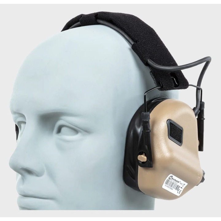 Casti active de protectie auditiva, Earmor M31 PLUS Mod 3, policarbonat, pentru trageri in poligon si vanatoare, reducere zgomot, intrare AUX, Bej