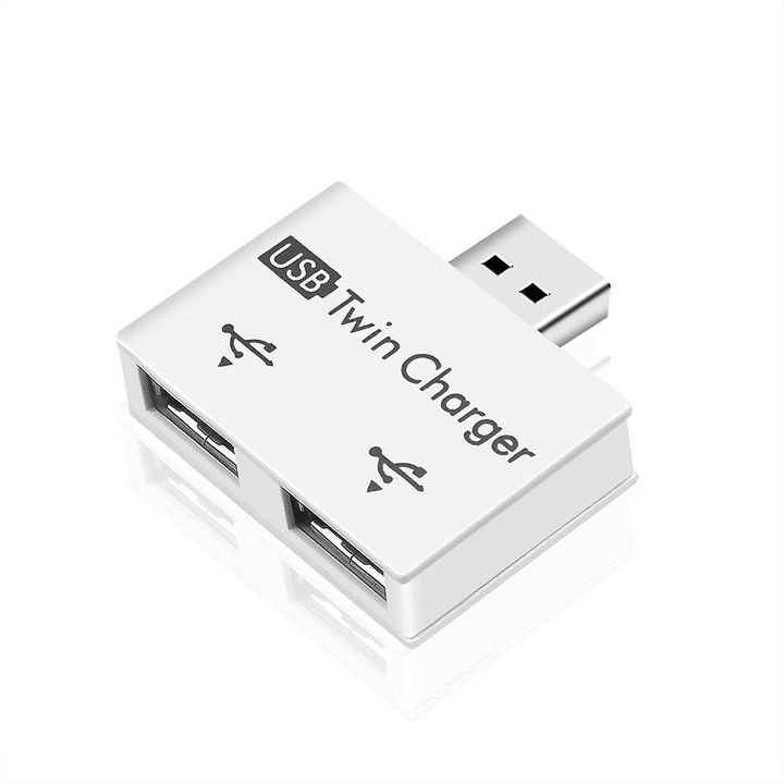 Hub USB 2.0, incarcator dual, alb, 4.1x4x1cm