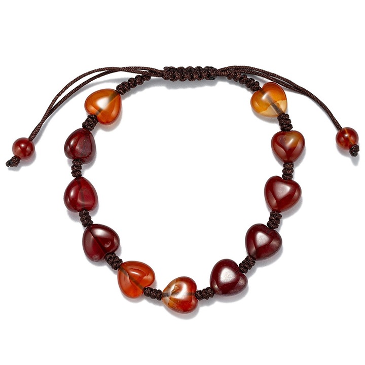 Bratara Handmade, din cristale naturale de CARNEOL slefuite in forma de inima, pentru stimularea energiei vitale, curajul si forta de a actiona