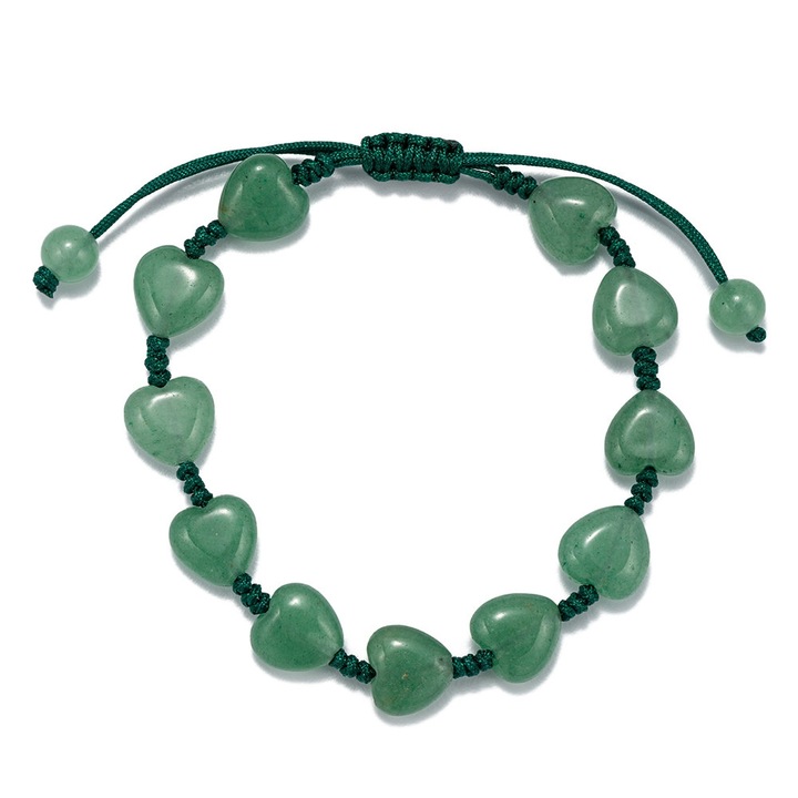 Bratara Handmade, din cristale naturale AVENTURIN VERDE slefuite in forma de inima, pentru optimism, curaj si abundenta