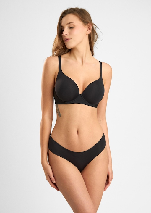 Mélyen Dekoltált Balkonett Melltartó, LORMAR, Fekete, 1907 Plunge Extra modell, sima Soft Touch mikroszálas anyag, formázott szivacs nélkül, merevítős tartás, állítható pántok, láthatatlan ruhák alatt, Fekete