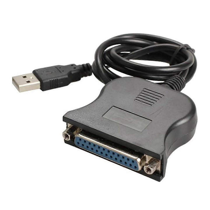 USB-párhuzamos port adapter kábel, 25 tűs, 80 cm, fekete