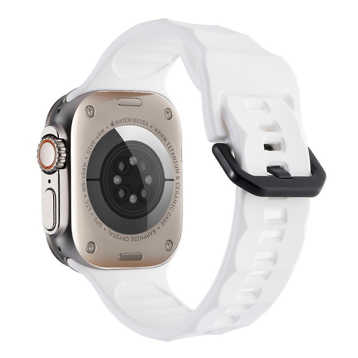 Bratara pentru ceas Apple Watch, 46mm/49mm, silicon, alb