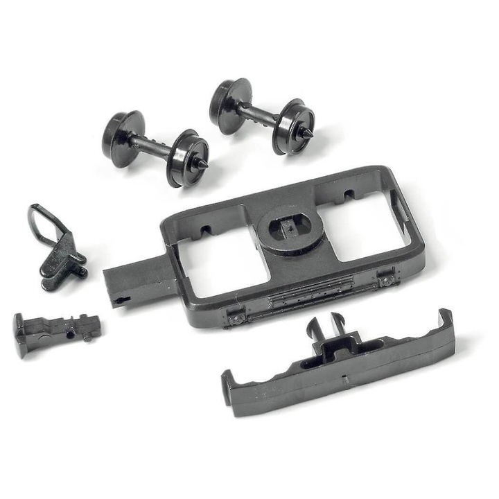 Комплект колела, оси и съединители за железопътен моделизъм OO-9, тясно междурелсие, черен