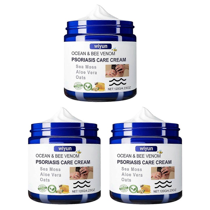 Комплект от 3 крема за псориазис Wiyun с пчелна отрова, 120гр, 5.9x6.3см