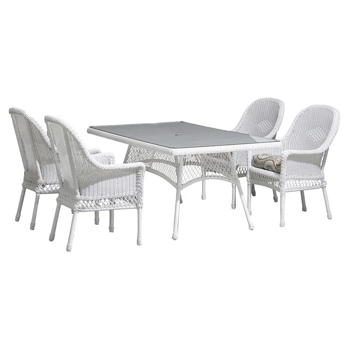 Set mobilier gradina/terasa 4 scaune si masa dreptunghiulara, Maison Mex SUSAN, alb