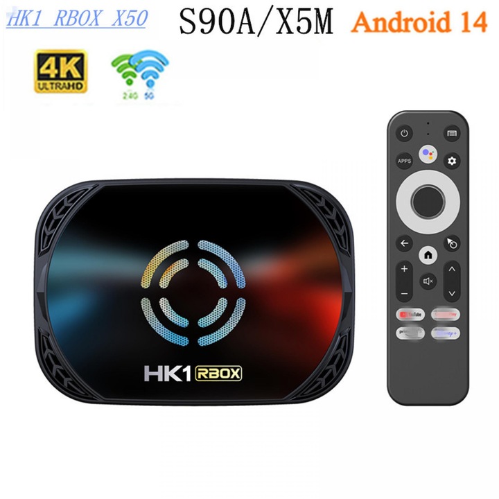 Smart TV Box HK1 RBOX X50, Android 14, 4GB RAM + 64GB ROM, Процесор Amlogic S905X5M, WiFi 6, 4K HDR, Bluetooth 5.0, с Дистанционно