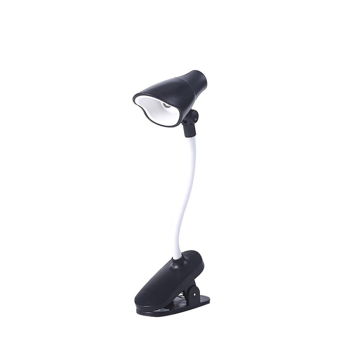 Veioza cu clip, lampa de citit portabila, flexibila, neagra, 15x3cm