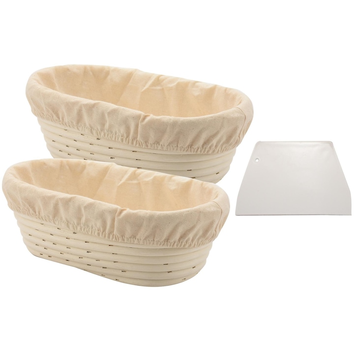 Set 2 cosuri de fermentare pentru paine, 10 inch, rattan, culoare lemn deschis