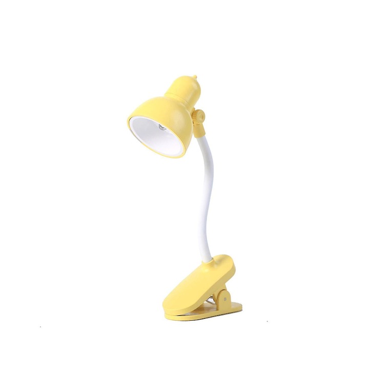 Veioza cu clip, lampa de citit portabila, flexibila, 15x3cm, galben