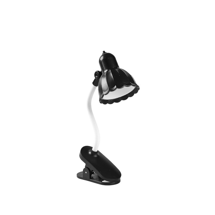 Veioza cu clip, lampa de citit portabila, flexibila, neagra, 15x3cm, set