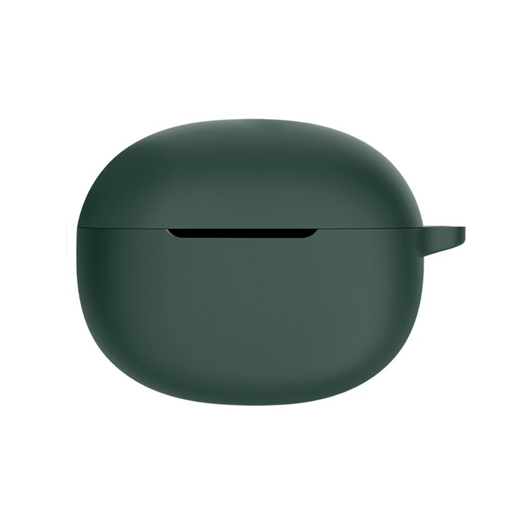 Fülhallgató tok, szilikon, ütésálló, zöld, 8x5.5cm, kampóval